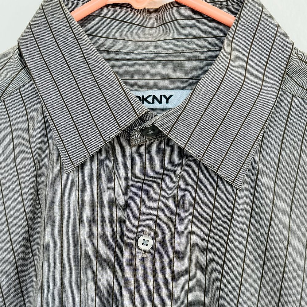 DKNY Men's Brown Striped Dress Collared Shirt